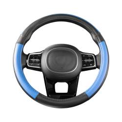 Оплетка руля комбинированная M = 38см Черная экокожа + вставка Синяя 363
