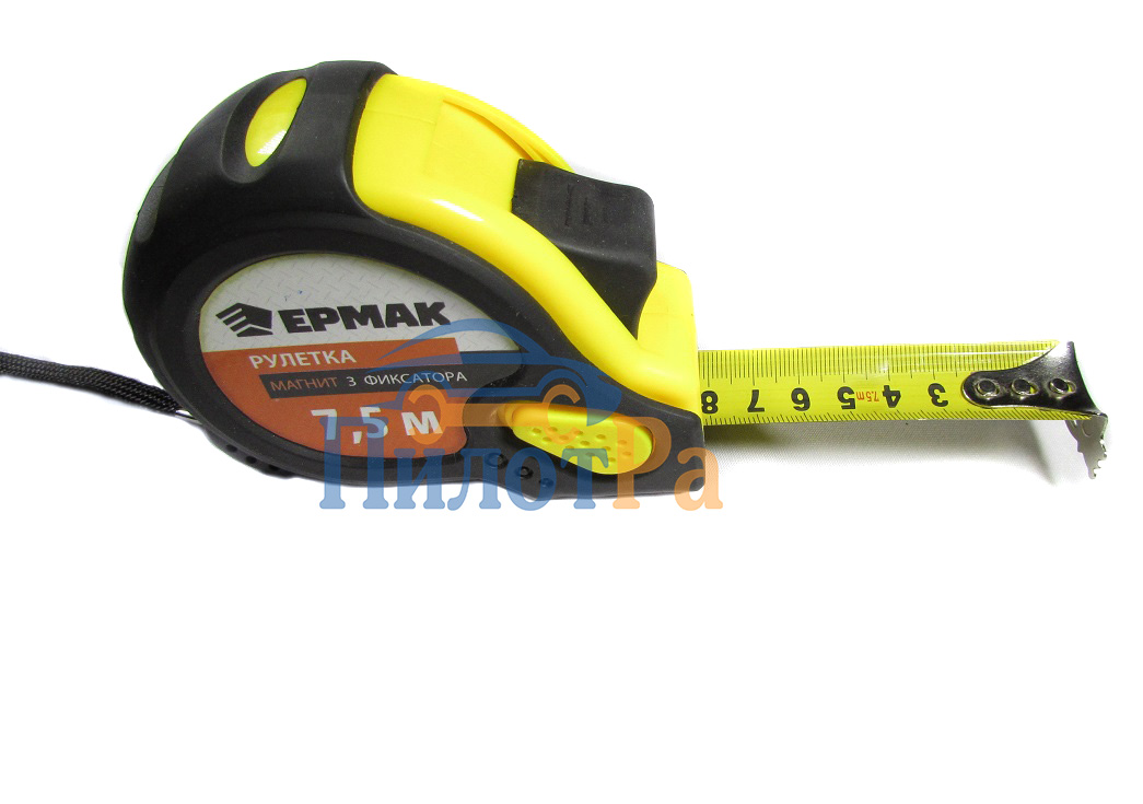 Рулетка 7,5 метров ЕРМАК магнит 3 фиксатора обрезиненный корпус