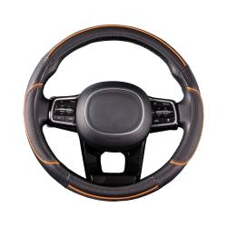 Оплетка руля комбинированная M = 38см Черная экокожа + линия Оранжевая