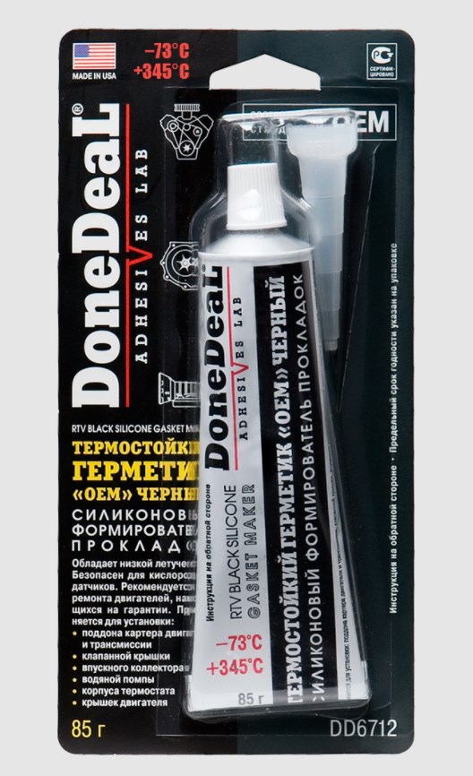 Герметик прокладка Done Deal DD6712 Термостойкий силиконовый черный 85г