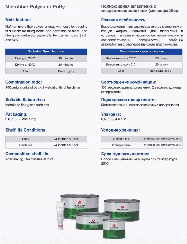 Шпатлевка стекловолокно Hafman Micro Fiber 500 грамм