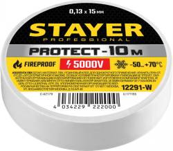 Изолента Stayer Protect белая 15мм*10 метров 12291-W не горит 5000В