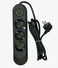 Удлинитель сетевой фильтр 3 гнезда 2 метра 3 USB с/з Outlet 813