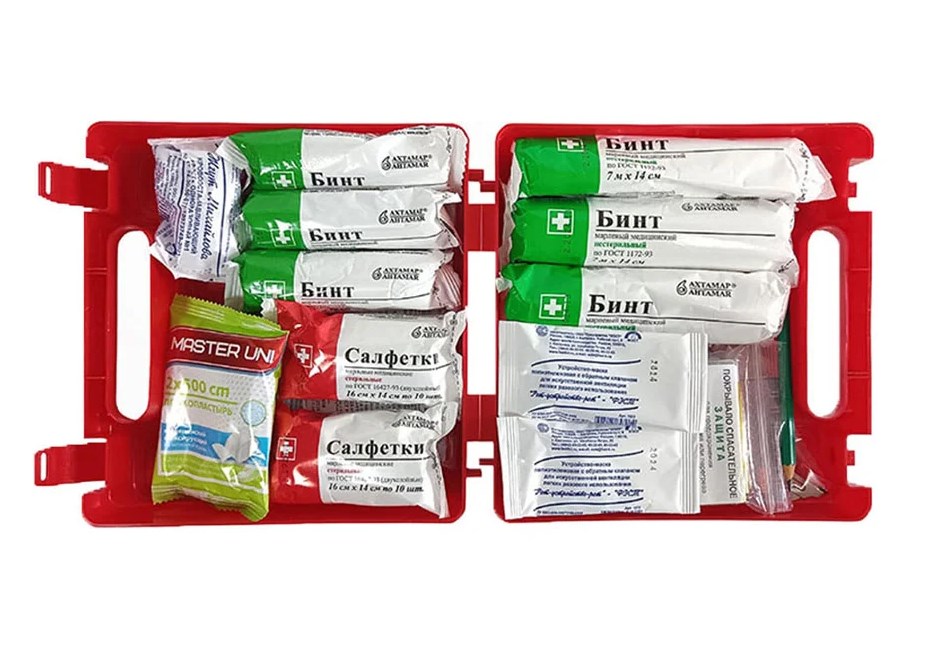 Аптечка автомобильная ФЭСТ 3735 состав от 01.09.2024 Красная