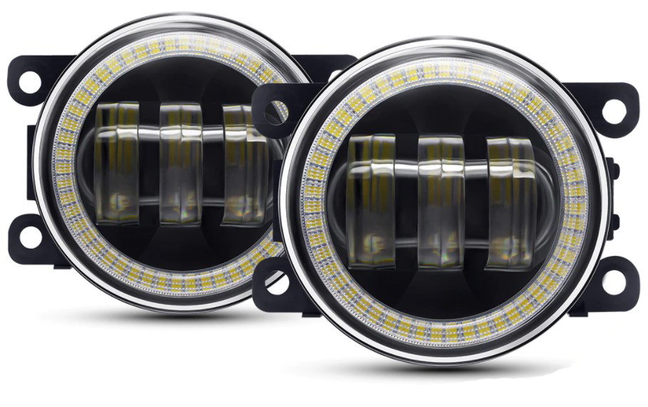 Фара противотуманная светодиодная 3SMD Линза 12/24В d=95мм металл 2 режима Белый / Желтый 2шт