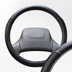Оплетка руля комбинированная M = 38см Черная экокожа + полоса Черная