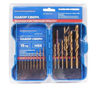 Сверла набор X-Pert 15шт титановое покрытие 1,5мм-10мм кейс