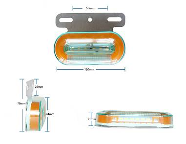 Фонарь габаритный 24В Овал 24SMD Желтый + ВНИЗ Белый на металле 1шт