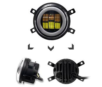 Фара противотуманная светодиодная 3SMD Линза 12/24В d=95мм металл 2 режима Белый / Желтый 2шт