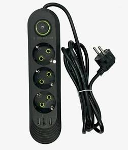 Удлинитель сетевой фильтр 3 гнезда 2 метра 3 USB с/з Outlet 813