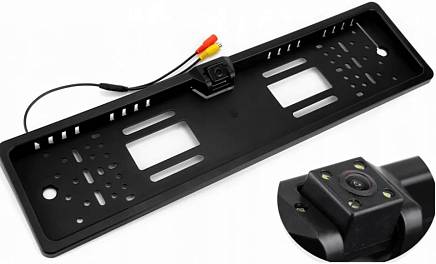 Рамка номера с камерой и подсветкой заднего вида 4 LED черная