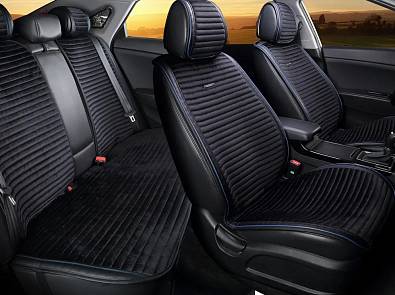 Накидка на сиденье универсальная Монако Monaco Комплект Перед/Зад Черная + Синяя строчка