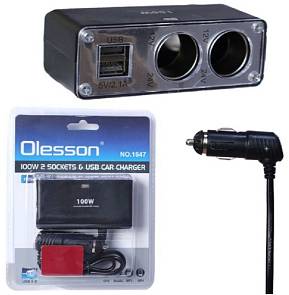 Прикуриватель 2 гнезда Ol 1647 + 2USB с проводом