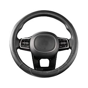 Оплетка руля комбинированная M = 38см Черная + строчка Серая 312