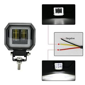 Фара светодиодная ПТФ 2SMD 12/24В Линзы + Белая оконтовка 75*80мм металл