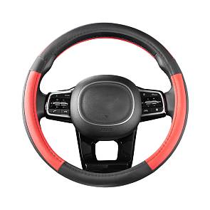 Оплетка руля комбинированная M = 38см Черная экокожа + вставка Красная 359