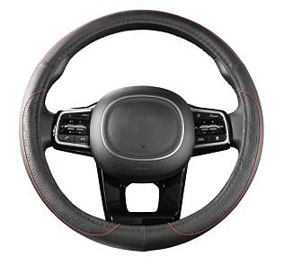 Оплетка руля комбинированная M = 38см Черная + строчка Красная 340