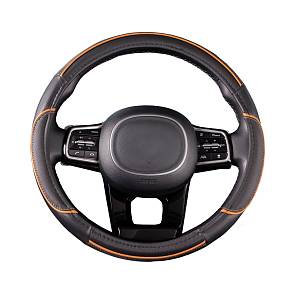 Оплетка руля комбинированная M = 38см Черная экокожа + линия Оранжевая