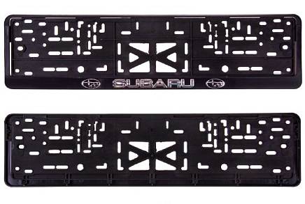 Рамка под номер Subaru Субару рельеф серебро + защелка