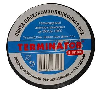 Изолента Terminator 19*18м IZ 1918FR Черная Огнеупорная